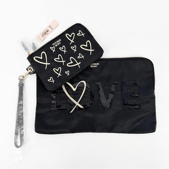 NWT  Victoria's Secret Bling Sequin LOVE Clutch Zip Pouch Wristlet Set - Picture 1 of 8